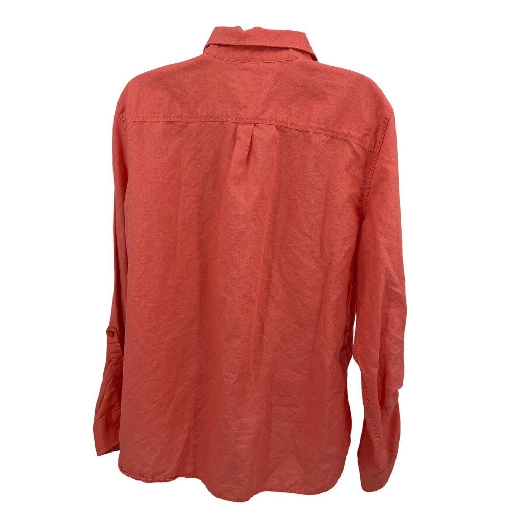 Talbots Womens L Shirt Linen Cotton Blend Coral Button Up Roll Tab Long Sleeve - Picture 4 of 11